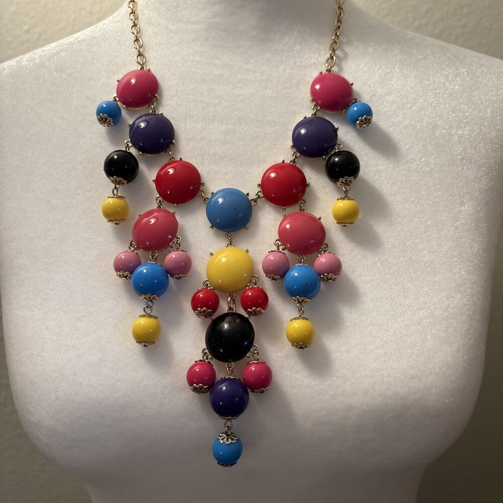 Multi Color Bauble Bubble Statement Bib Chandelier Necklace Colorful Beads